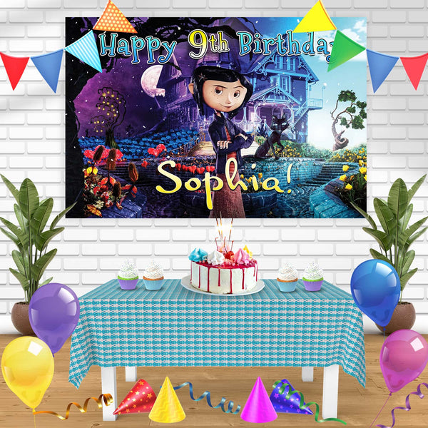 Coraline Movie Neil Gaiman Birthday Banner Personalized Party Backdrop Decoration