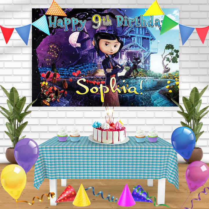 Coraline Movie Neil Gaiman Birthday Banner Personalized Party Backdrop Decoration