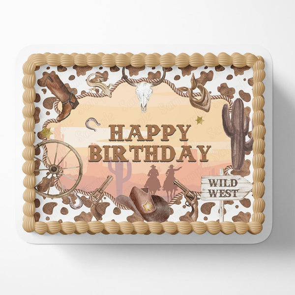 Country Wild West Kids Western Cowboy Cactus Boots Cattle Boys Edible Cake Toppers