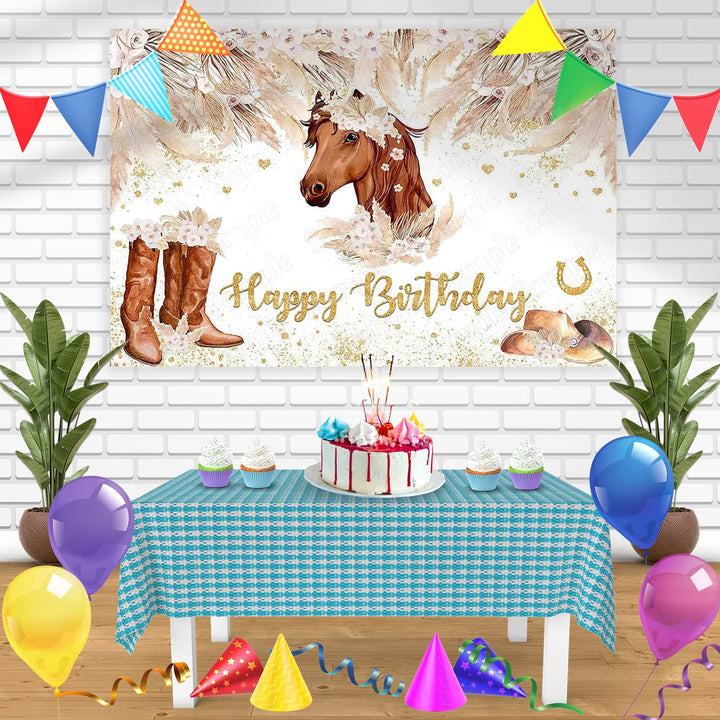 Cowgirl Boots Hat Pink Grass Horse Bn Birthday Banner Personalized Party Backdrop Decoration