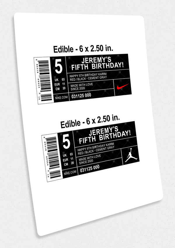 Custom Nike Jordan Shoe Box Label Edible Cake Toppers
