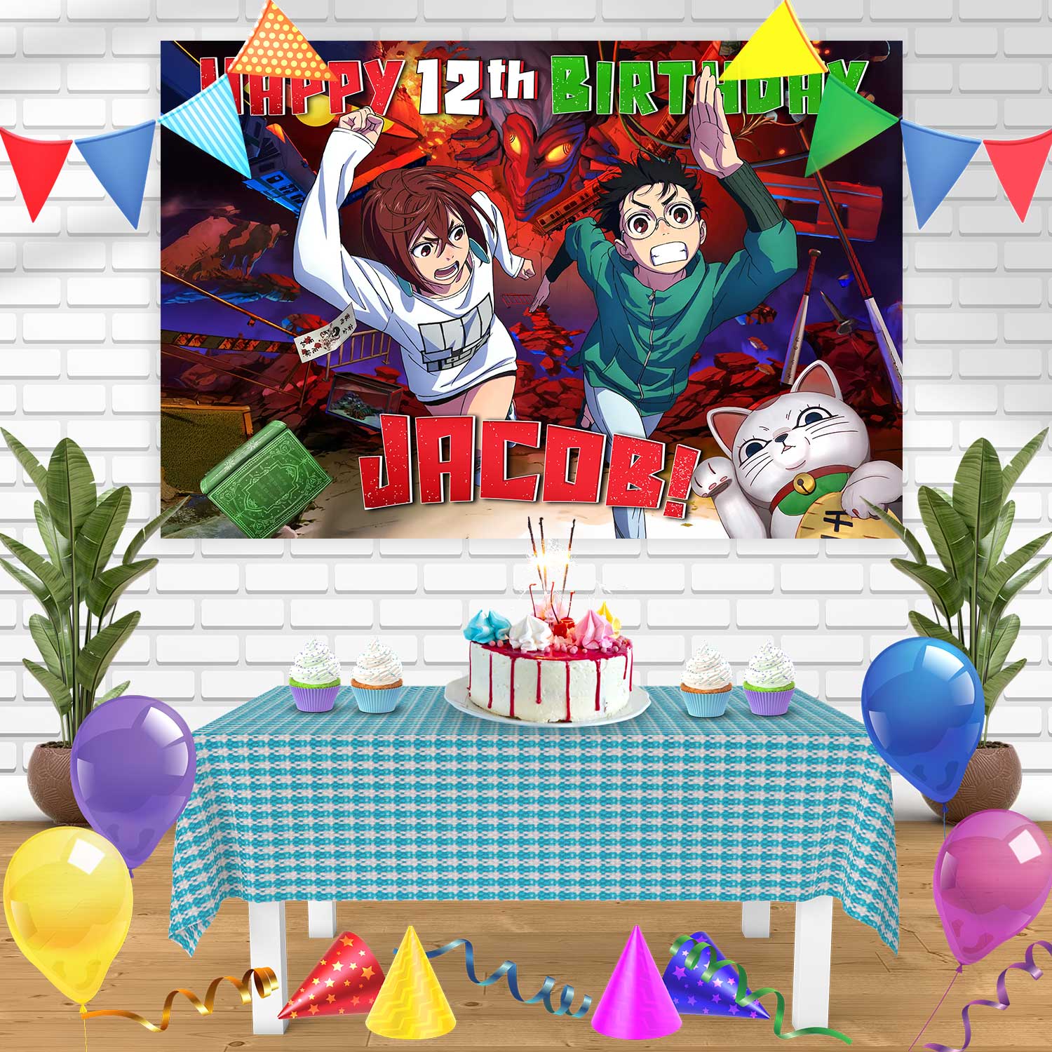 Dandadan Anime Ken Momo Bn Birthday Banner Personalized Party Backdrop ...