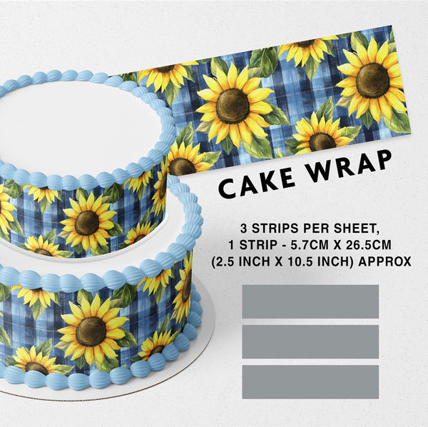 Dark Blue Checked Sunflower Edible Cake Toppers Cake Wraps