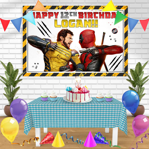 Deadpool and Wolverine Movie DVW 2024 Bn Birthday Banner Personalized Party Backdrop Decoration