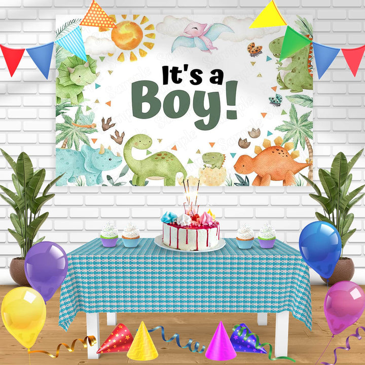 Dinosaur Baby Shower Its a Boy Cartoon Dinosaur Bn Birthday Banner Personalized Party Backdrop Decoration