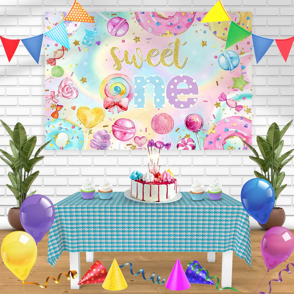 Donut Sweet One Sweet Candy Bn Birthday Banner Personalized Party Backdrop Decoration