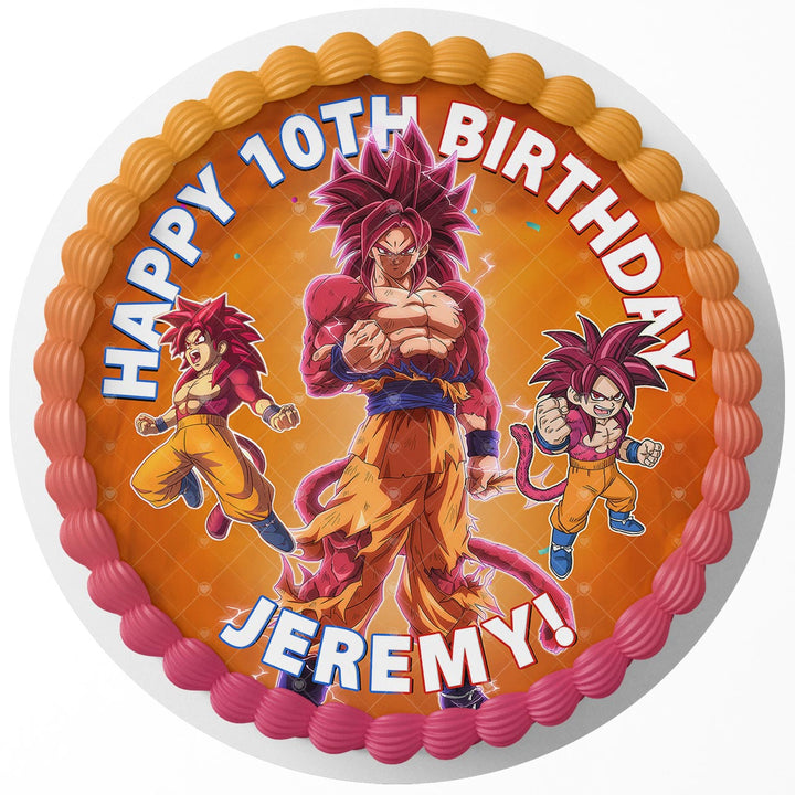 Dragon Ball Daima Goku Saiyan Four 4 Edible Cake Toppers Round