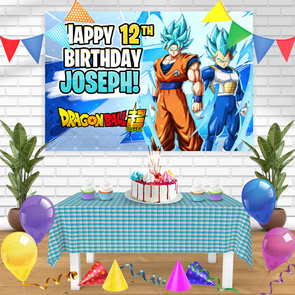 Dragon Ball Super Goku Vegeta Super Saiyan Blue Birthday Banner Personalized Party Backdrop Decoration