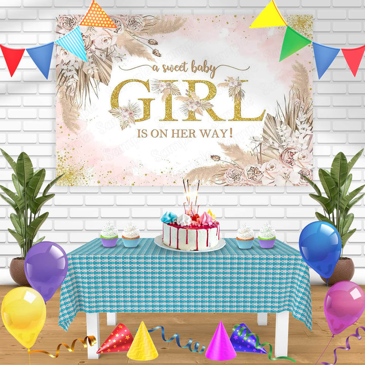 Dry Grass Floral Girl Baby Shower Bn Birthday Banner Personalized Party Backdrop Decoration