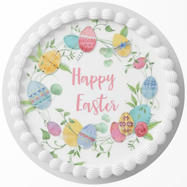 Easter Egg Wreath Edible Cake Toppers Round