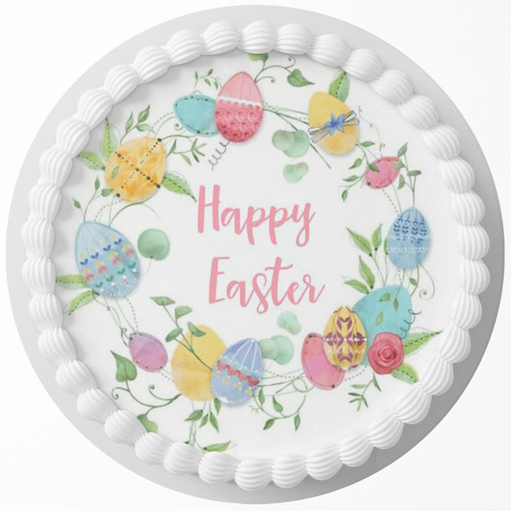 Easter Egg Wreath Edible Cake Toppers Round