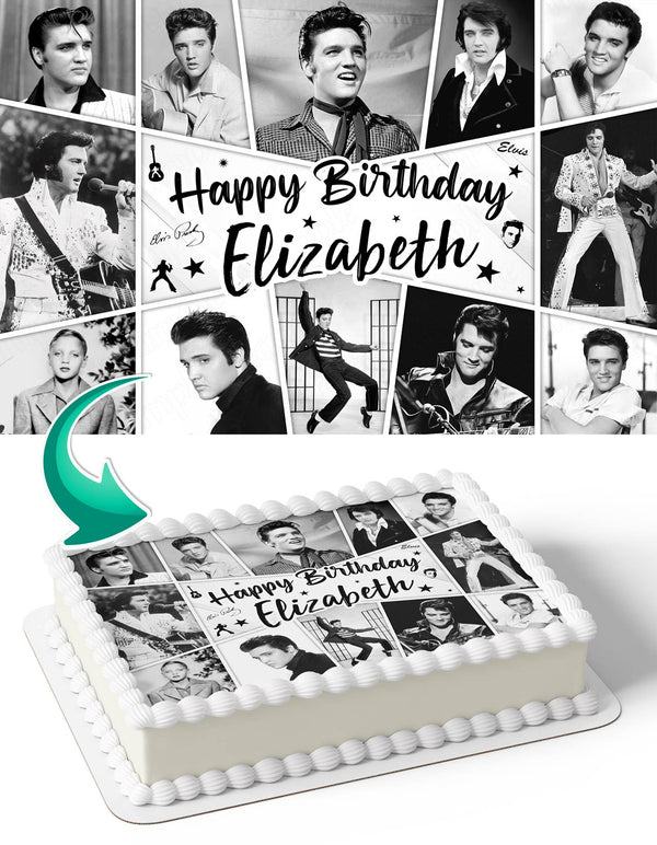 Elvis Presley King of Rock and Roll Collage BW Edible Cake Toppers