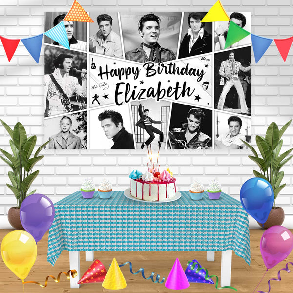 Elvis Presley King of Rock and Roll Collage BW Bn Birthday Banner Personalized Party Backdrop Decoration