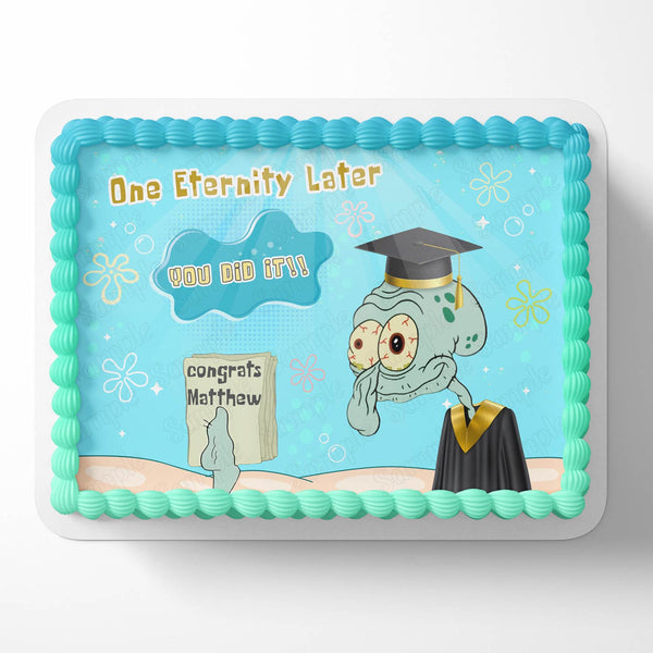 Calamardo Tentáculos Bob Esponja Felicitaciones Lo Lograste Título Universitario Diploma Imagen Comestible Azul Adorno para Tarta Hoja de Decoración de Cumpleaños Personalizada Transferencia de Glaseado de Fiesta Personalizada Fondant