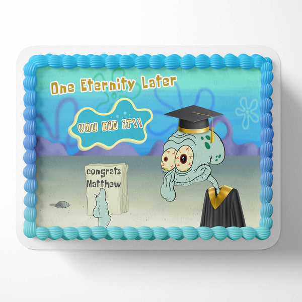 Calamardo Tentáculos Bob Esponja Felicitaciones Lo Lograste Título Universitario Diploma Imagen Comestible Adorno para Tarta Hoja de Decoración de Cumpleaños Personalizada Transferencia de Glaseado de Fiesta Personalizada Fondant