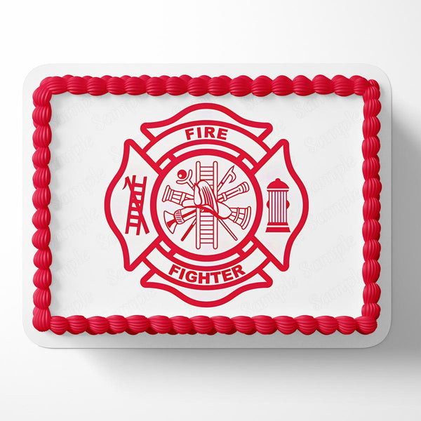 Fire Fighters Emblem Logo Red Edible Cake Toppers