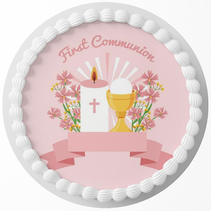 First Communion Girls Edible Cake Toppers Round