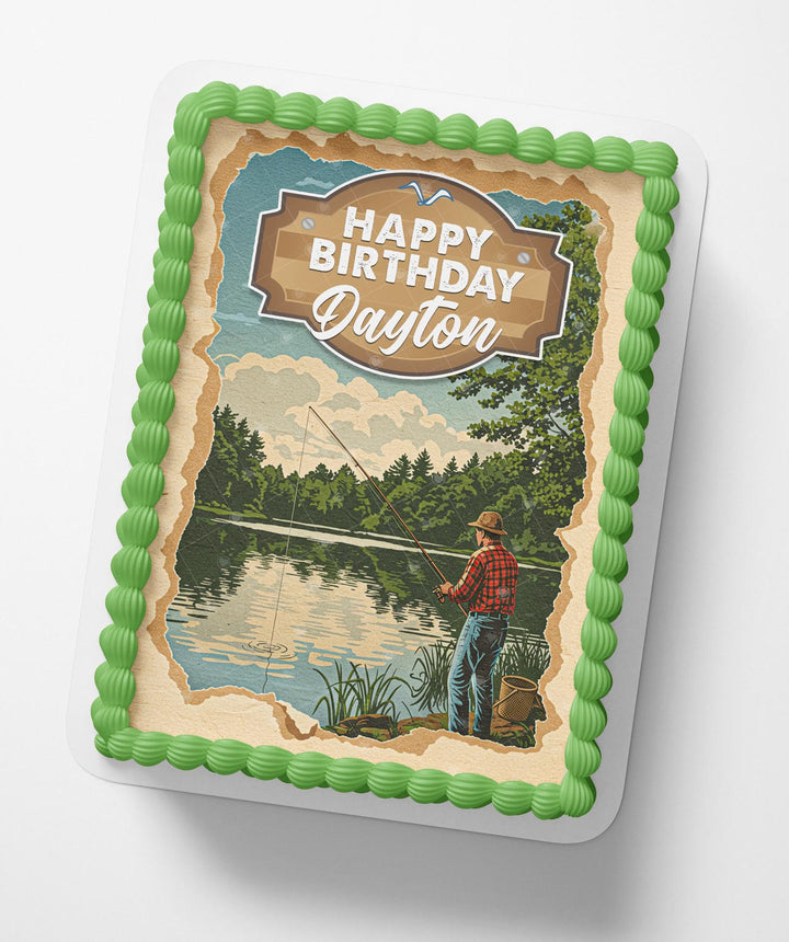 edible fishing pole Fishing Camp Retirement Fishing Rod Edible Cake Toppers PHYSICAL PRODUCT (Shipped to your door) / 10x10 in. Square