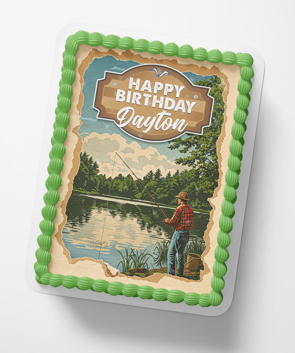 Fishing Camp Retirement Fishing Rod Edible Cake Toppers
