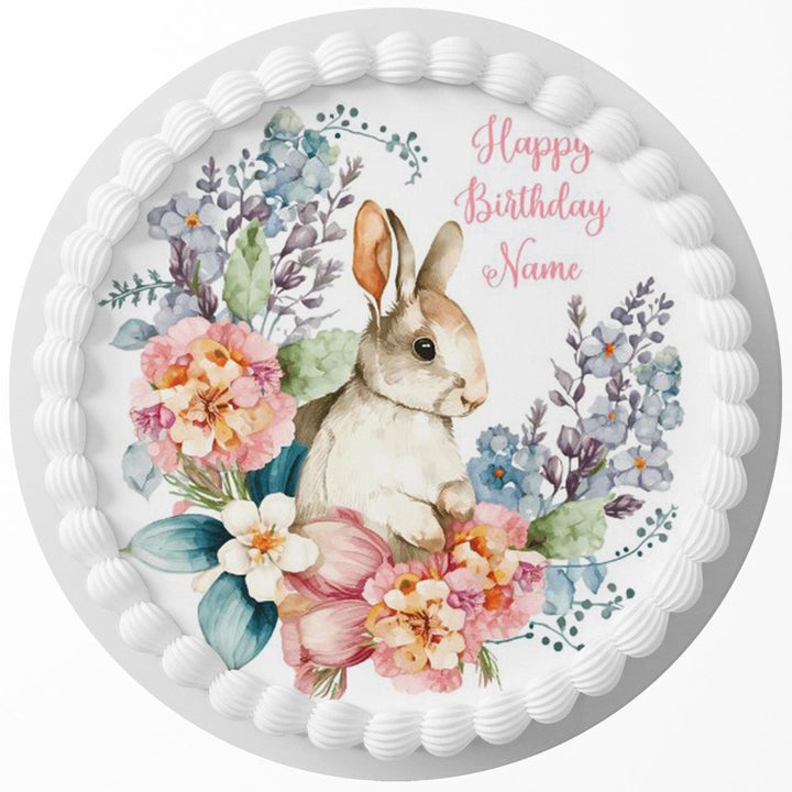 Floral Baby Bunny Edible Cake Toppers Round