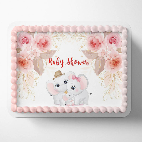 Floral Elephant Pink Baby Shower BSP Edible Cake Toppers