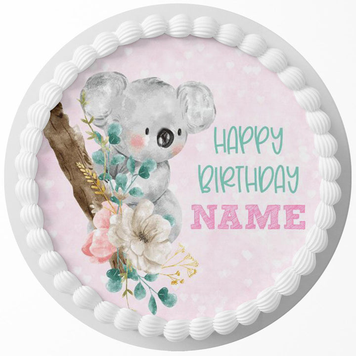 Floral Koala Edible Cake Toppers Round