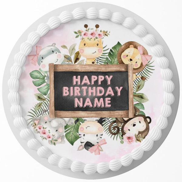 Floral Safari Chalkboard Edible Cake Toppers Round
