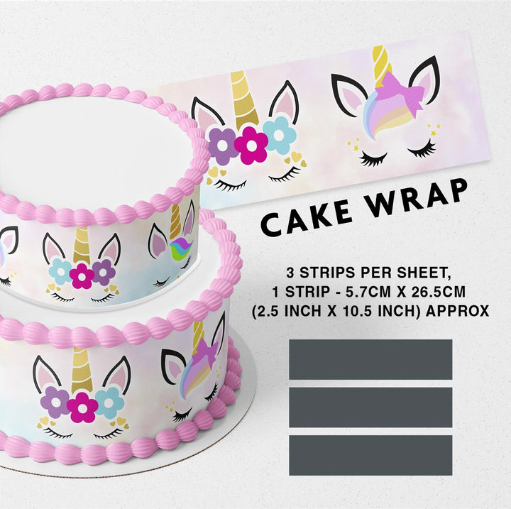 Floral Unicorn Face Strips Edible Cake Toppers Cake Wraps