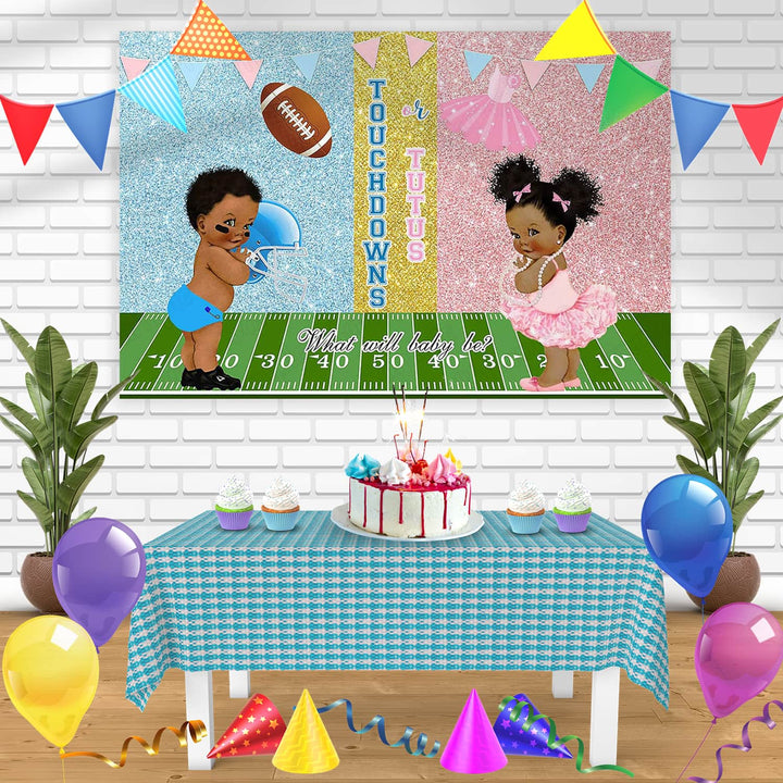 Football Touchdowns or Tutus Gender Reveal Bn Birthday Banner Personalized Party Backdrop Decoration