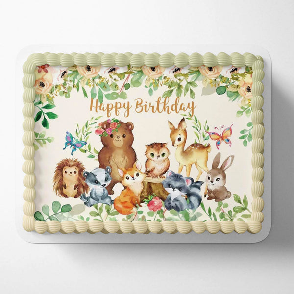 Forest Animal Gold Eucalyptus Green Leaves Floral FAD Edible Cake Toppers