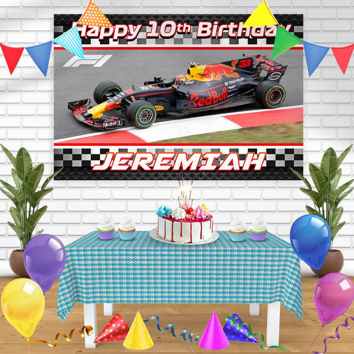 Formula 1 Redbull Team Bn Birthday Banner Personalized Party Backdrop Decoration