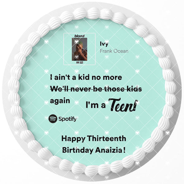 Frank Ocean Ivy Thirteenth Kid No More Teen Edible Image Cake Topper Personalized Birthday Sheet Decoration Custom Party Frosting Transfer Fondant Round Circle