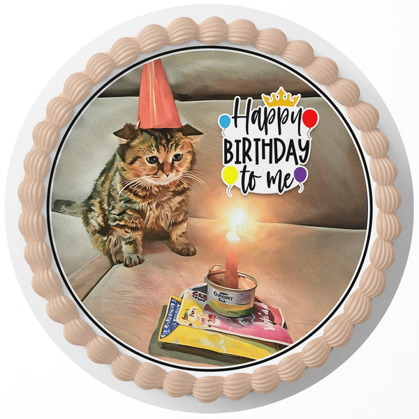 Funny Cat Meme Happy Birthday to Me Rd Edible Cake Toppers Round