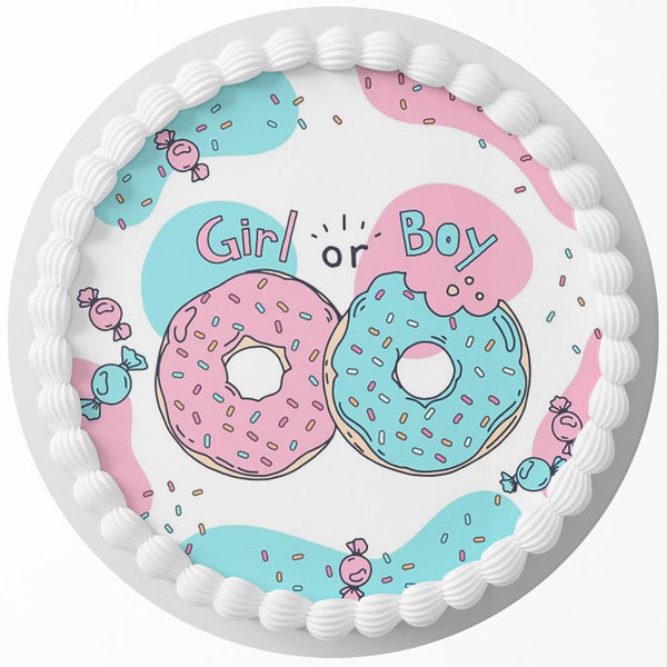 Girl or Boy Gender Reeveal Candy Sweet Donut Icecream Edible Cake Toppers Round