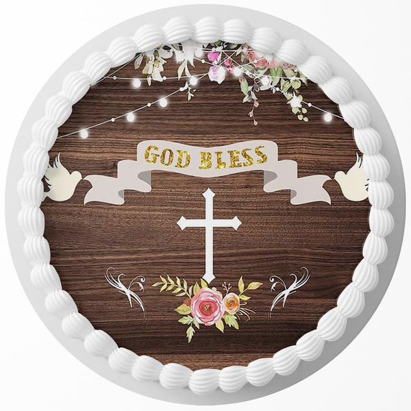 God Bless Communion Edible Cake Toppers Round