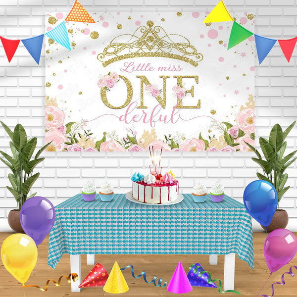 Gold Crown Princess 1st Miss Onederful Bn Birthday Banner Personalized Party Backdrop Decoration