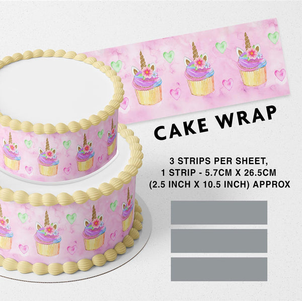 Gold Glitter Pink Raimbow Unicorn Cupcakes Edible Cake Toppers Cake Wraps