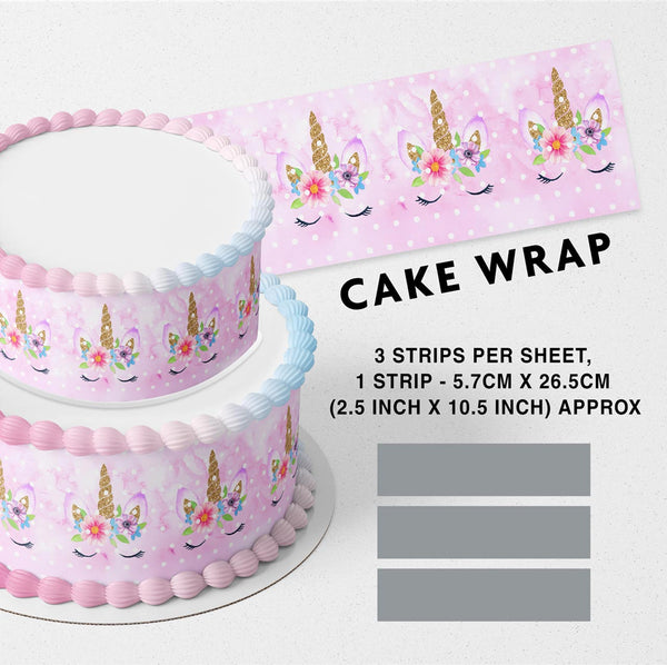 Gold Glitter Pink Raimbow Unicorn Edible Cake Toppers Cake Wraps