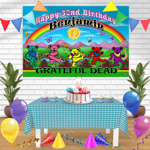 Grateful Dead Dancing Bears Bn Birthday Banner Personalized Party Backdrop Decoration