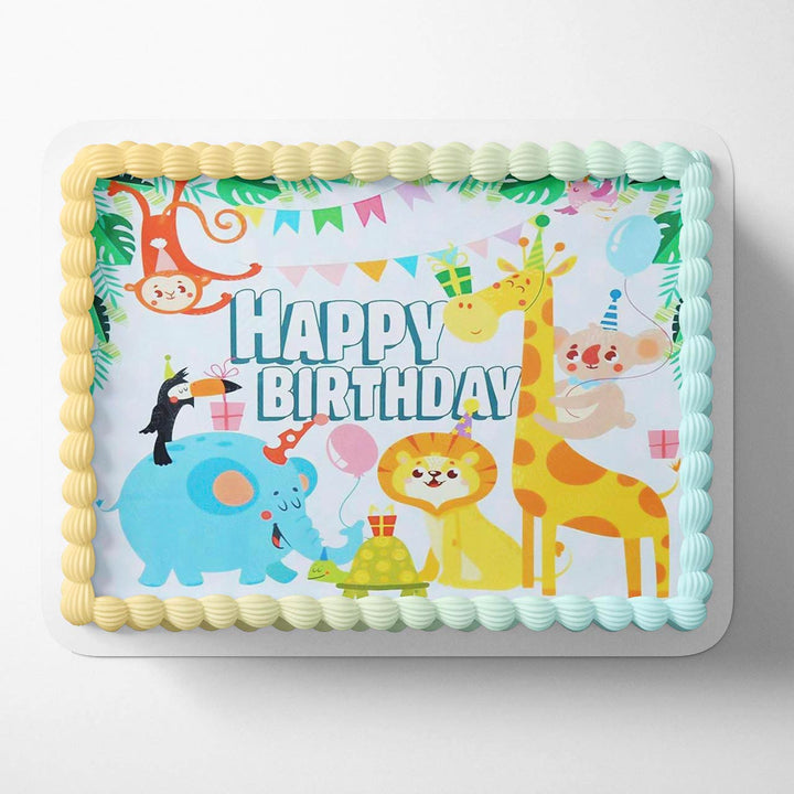 Green Leaves Giraffe Elephant Jungle Safari Color CFH Edible Cake Toppers