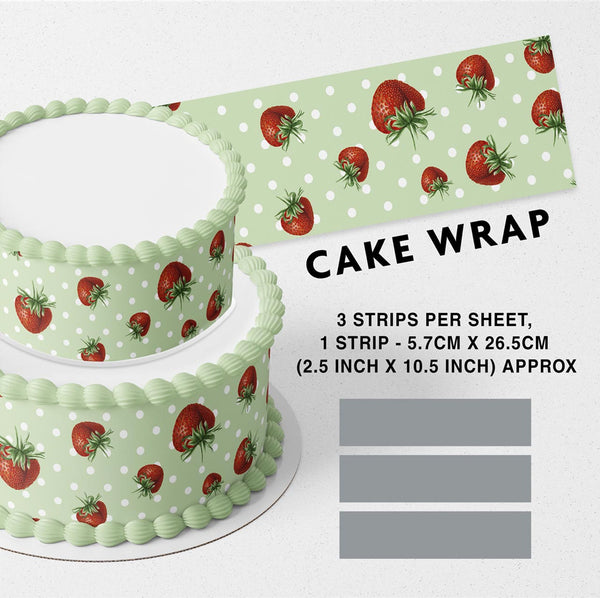 Green Strawberry Dots Edible Cake Toppers Cake Wraps