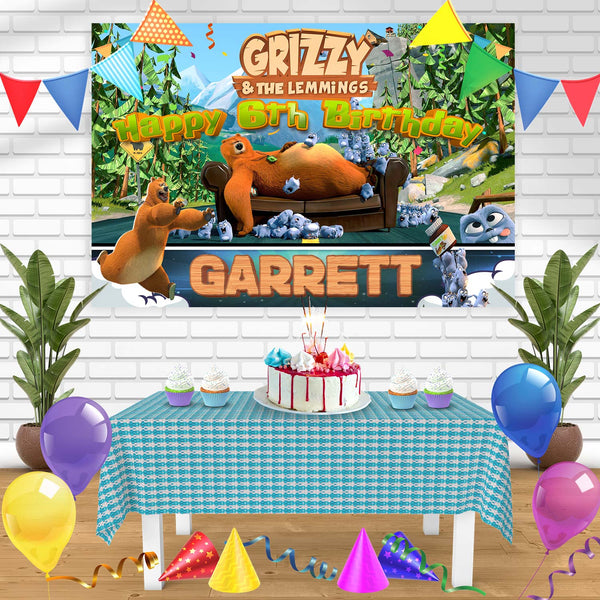 Grizzy and the Lemmings Bn Birthday Banner Personalized Party Backdrop Decoration