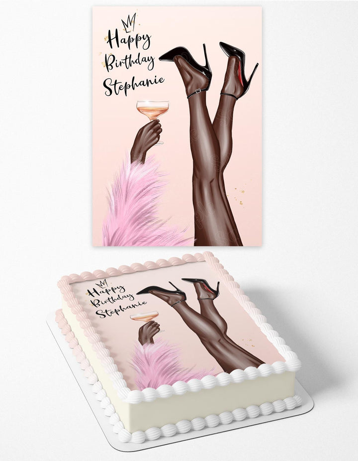 HB Heels Champagne Rose Gold Girl Afro Queen Edible Cake Toppers