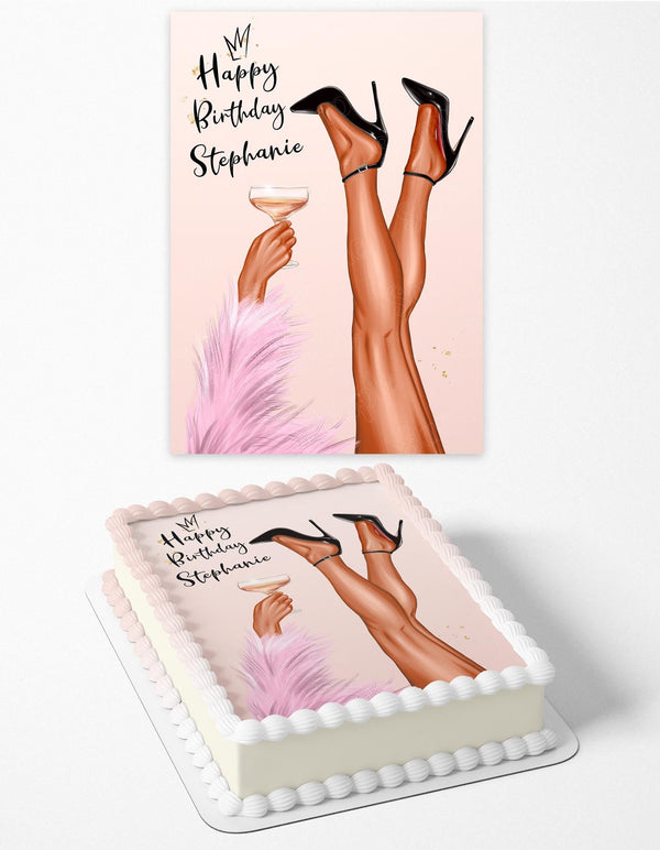 HB Heels Champagne Rose Gold Girl Latin Afro Princess Edible Cake Toppers