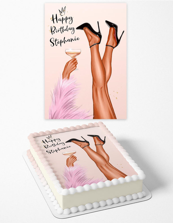 HB Heels Champagne Rose Gold Girl Latin Afro Princess Edible Cake Toppers