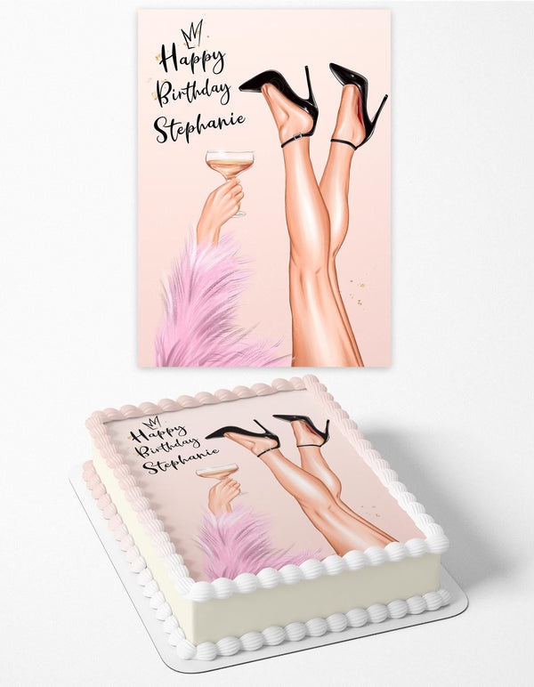 HB Heels Champange Rose Gold Girl Edible Cake Toppers