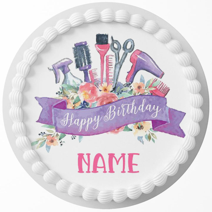 Hair Salon Themed Edible Cake Toppers Round