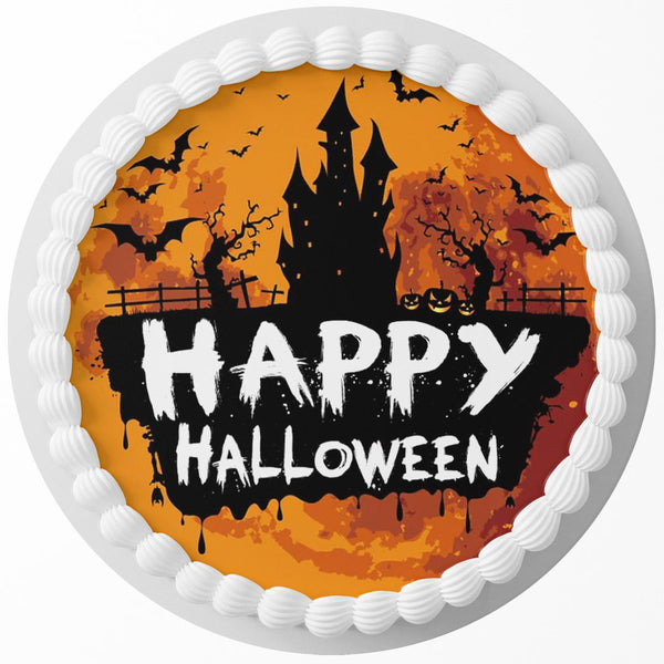 Happy Halloween Horror HH Edible Cake Toppers Round
