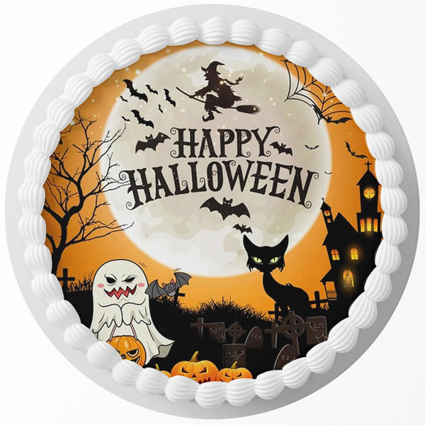Happy Hallowen Witch Edible Cake Toppers Round