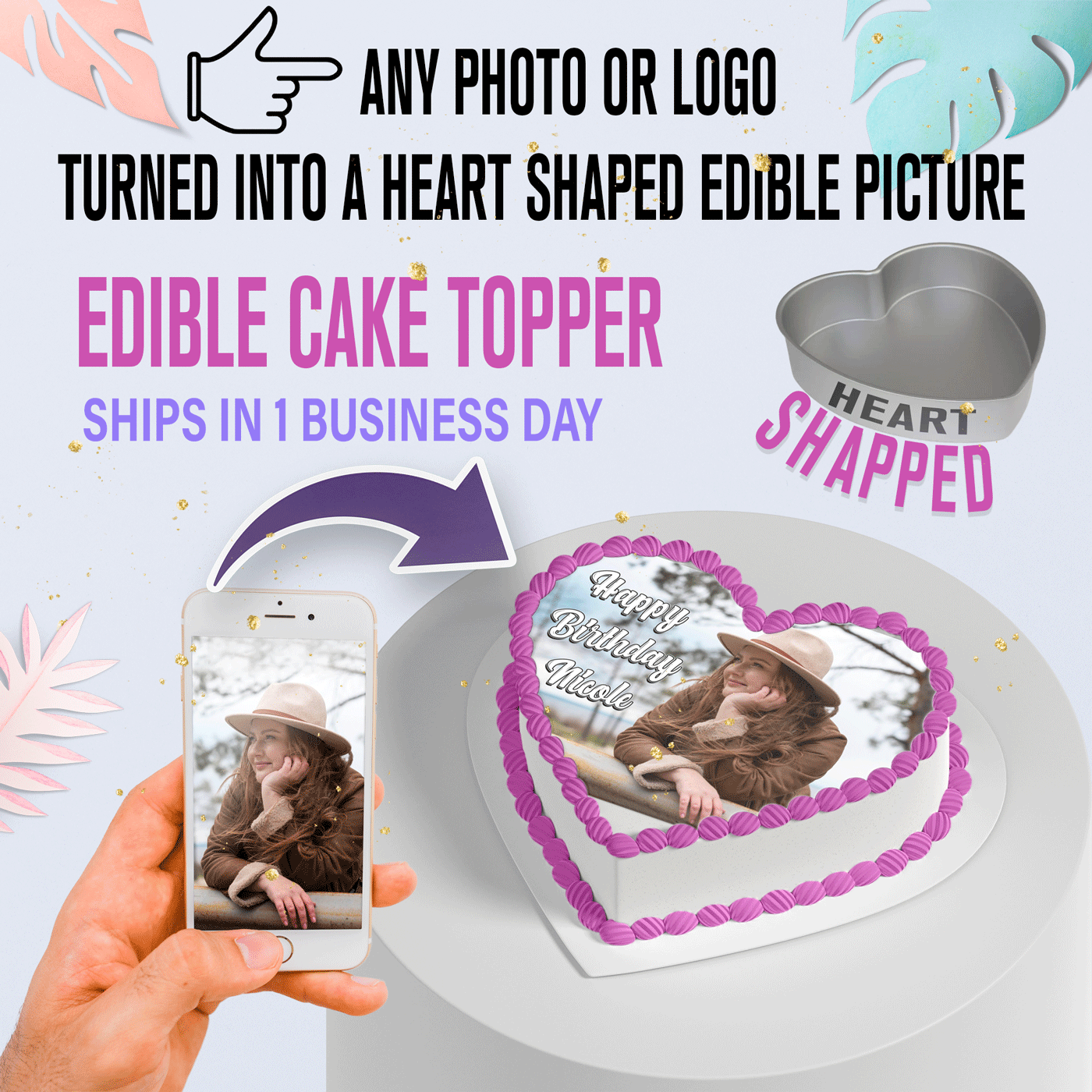Custom Photo Cake Custom Edible heart shaped photo cake pictures frosting Print my gradu ...